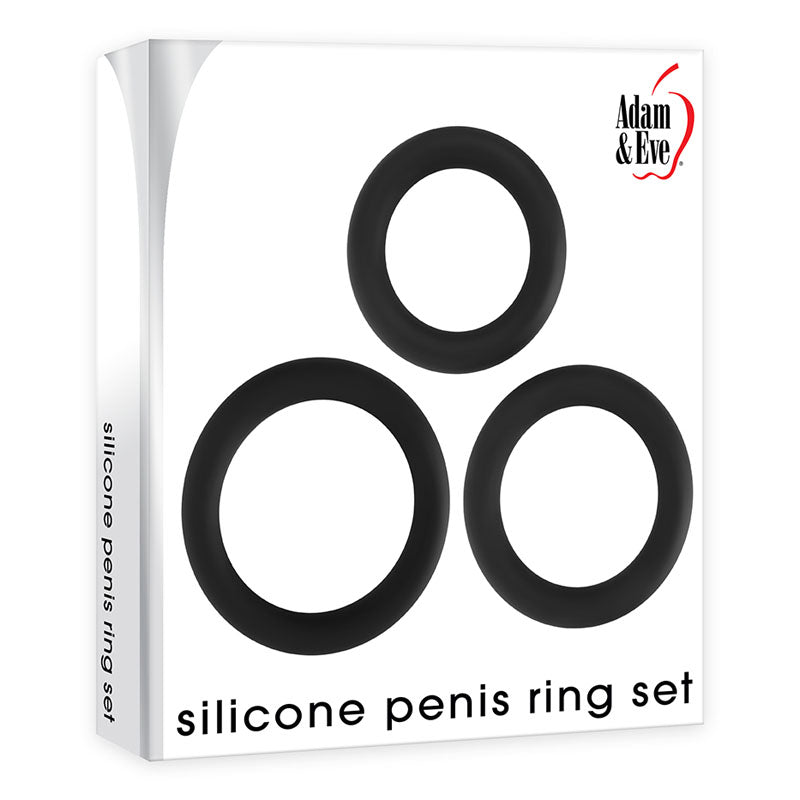 Adam & Eve Silicone Penis Ring Set - Black Cock Rings - Set of 3 Sizes Adam & Eve